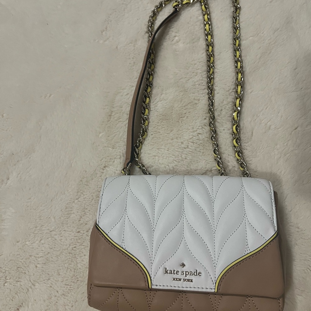 kate spade White and Tan Quilted Shoulder Bag
